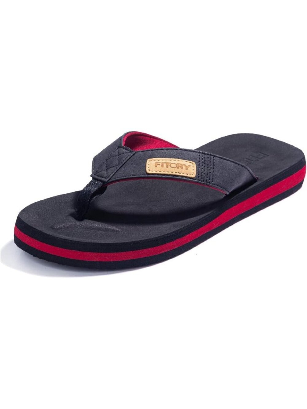 Men Black Red Flat Thongs Solid Comfort Split Toe Rubber Flip Flop Slipper Shoes
